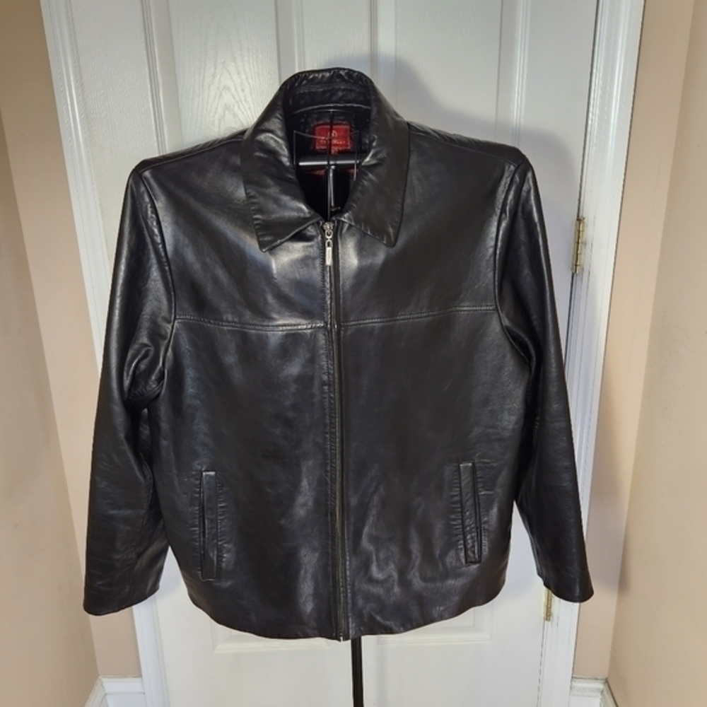 Cole Haan XL Moto Jacket Zip Out Removable‎ Quilted Liner Leather Pockets Collar